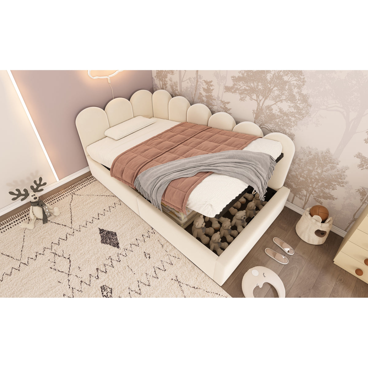 variant-group:rf-n736p333613b|Roomfitters Upholstered Twin Size Ottoman Daybed with Storage, Sofa Bed with Metal Slat Frame, Velvet Beige