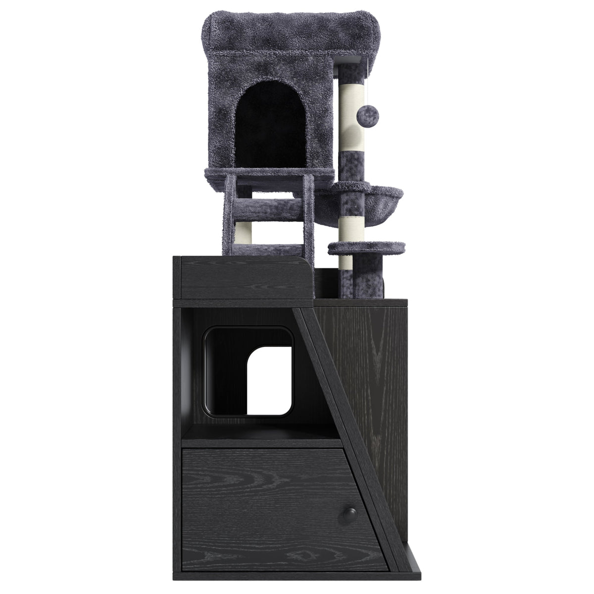 Roomfitters Modular Litter Box Enclosure with Built-In Cat Tree Tower Sisal Scratching Board and LED Light Black Roomfitters