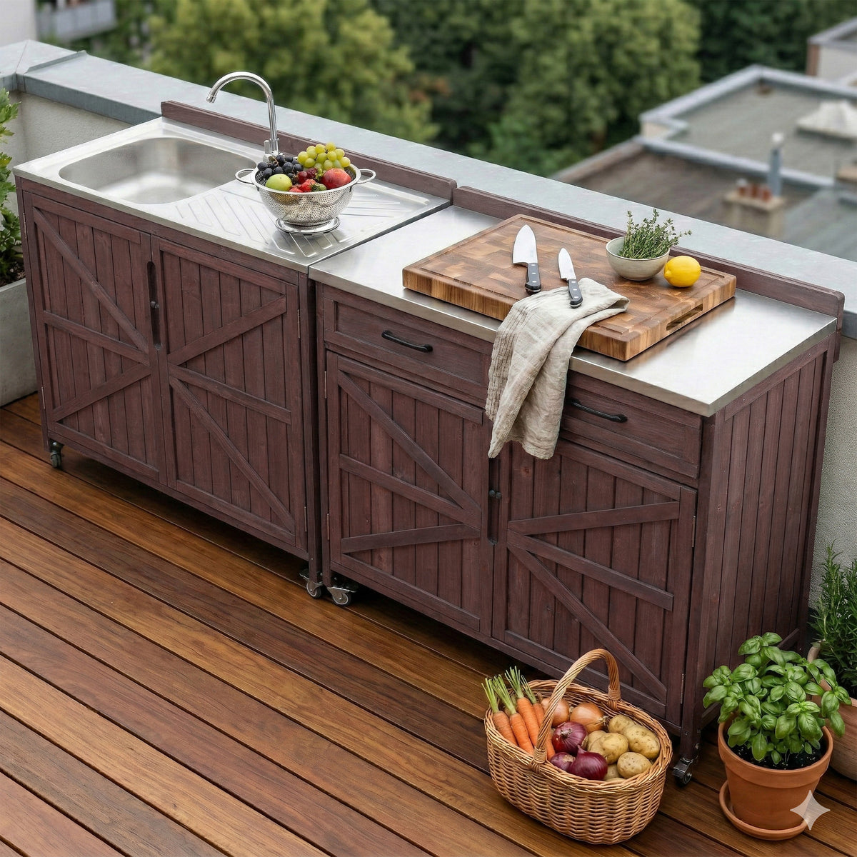 variant-group:rf-n707p370273z|Roomfitters 39.4" Grill Cart, Outdoor Kitchen Island with Stainless Steel Top, BBQ Prep Station with Storage Cabinet, Brown