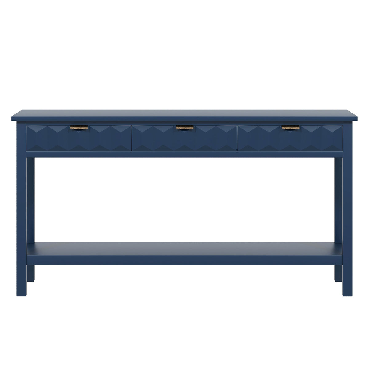 Roomfitters 60'' Entryway Console Table with Storage, Modern Accent Sofa Table with Geometric Front Design, Navy Blue Roomfitters