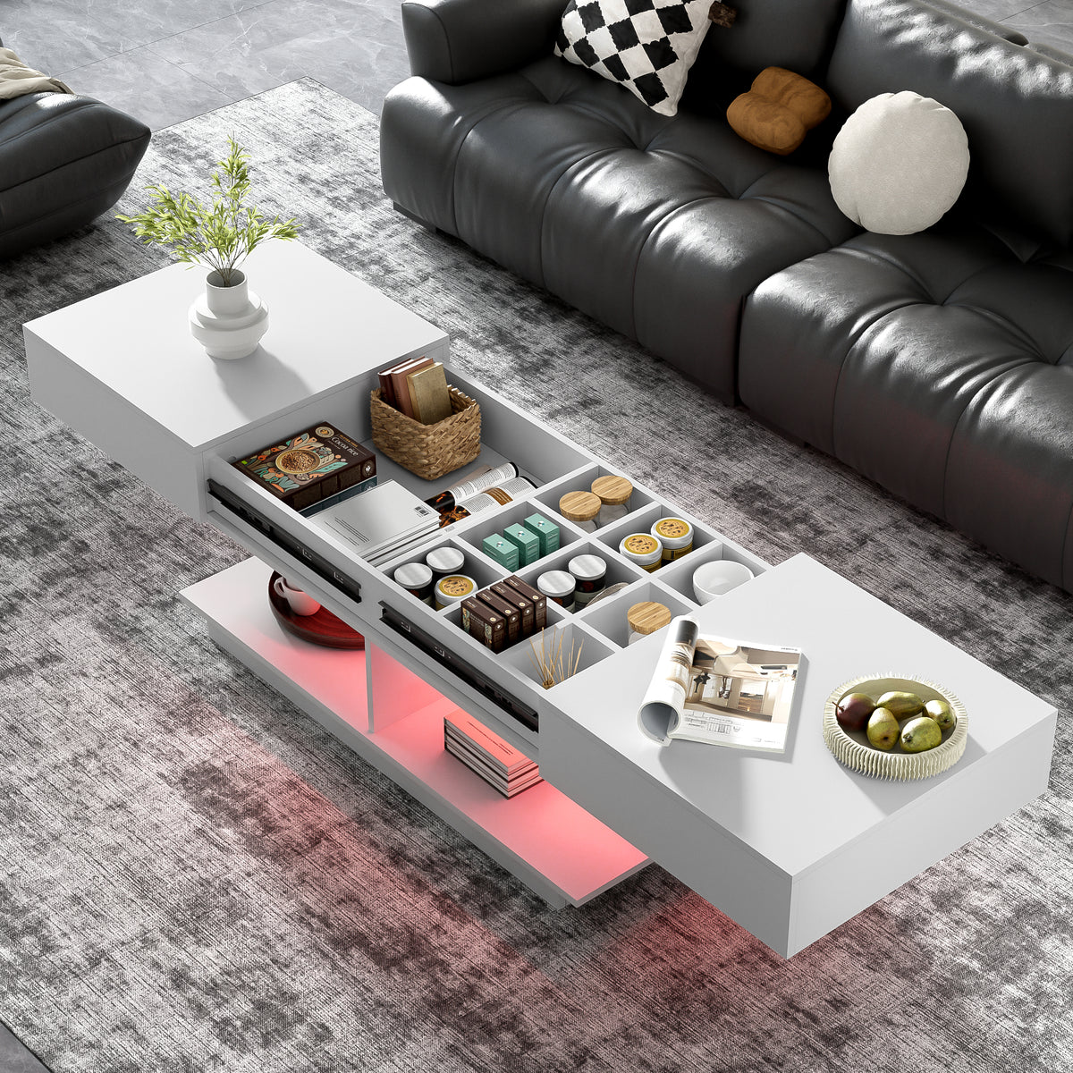 variant-group:rf-n724p290061k|Roomfitters Extendable Coffee Table with Hidden Storage and Compartments, Adjustable Multifunctional Center Table, White