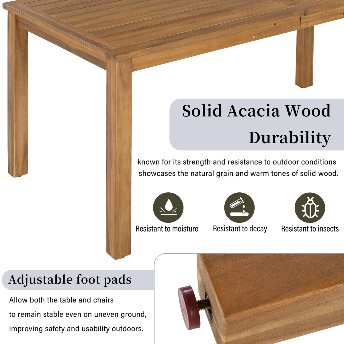variant-group:rf-n711wy000496aae|Roomfitters 5-Piece Rope Woven Outdoor Dining Set, Farmhouse Solid Acacia Table, 4 Chairs Pack, Brown and Grey