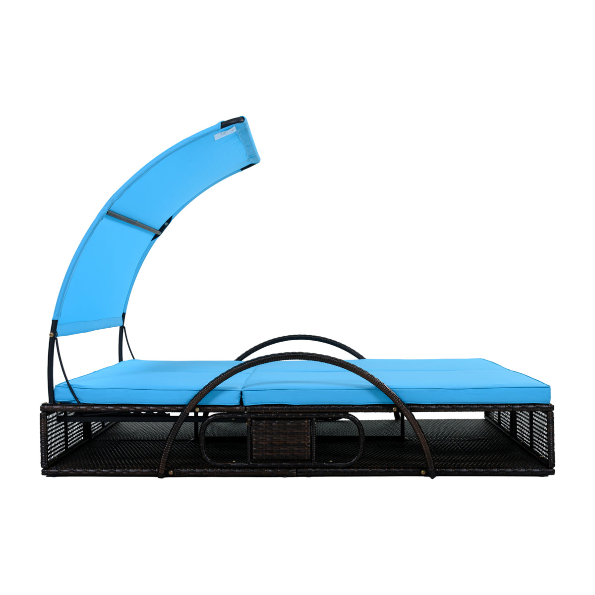 variant-group:rf-n711wy000485aac|Roomfitters Blue HDPE Wicker Outdoor Double Sunbed, Steel Frame Patio Chaise, Hidden Side Tables, Canopy Shade