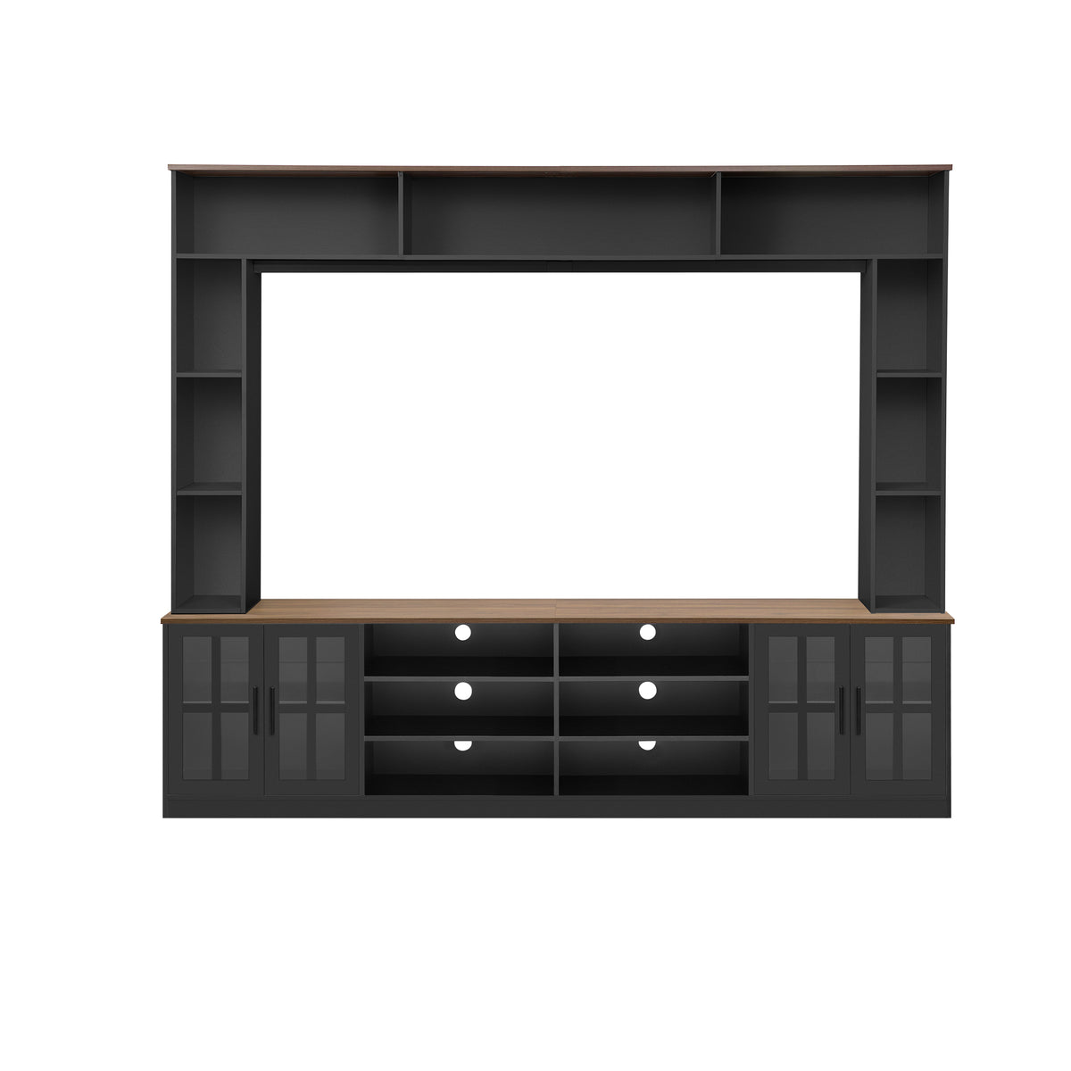 variant-group:rf-n724sj000161aab|Roomfitters 102"W Wall Unit Modern Entertainment Center, 18 Open Storage Shelves, Black