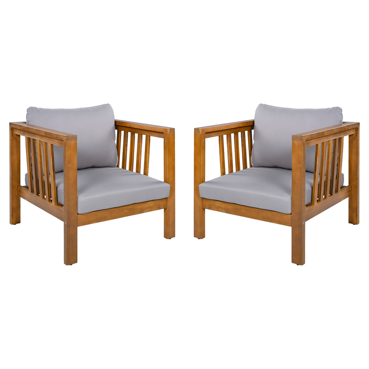 variant-group:rf-n704p448453e|Roomfitters Set of 2 Outdoor Acacia Wood Club Chairs with Modern Square Arms 2-Piece Patio Conversation Set Gray