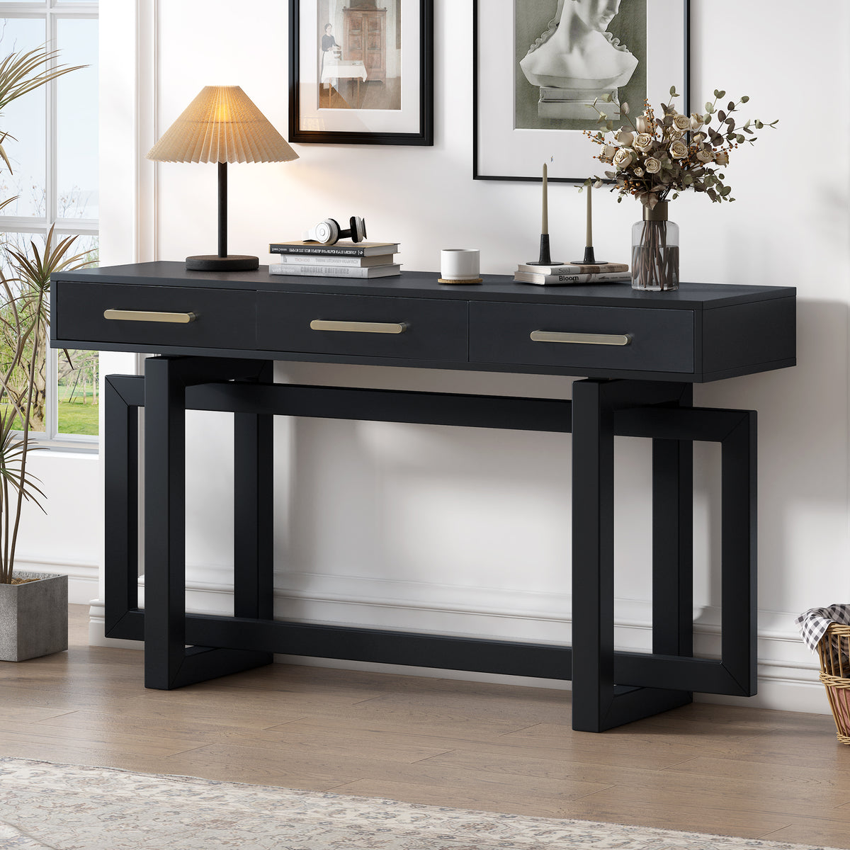 variant-group:rf-n711p175776b|Roomfitters Elegant Console Table with Three Drawers, Extra Long Entryway Table for Hallways, Living Rooms, or Foyers, Offering Ample Storage and Timeless Style, Black