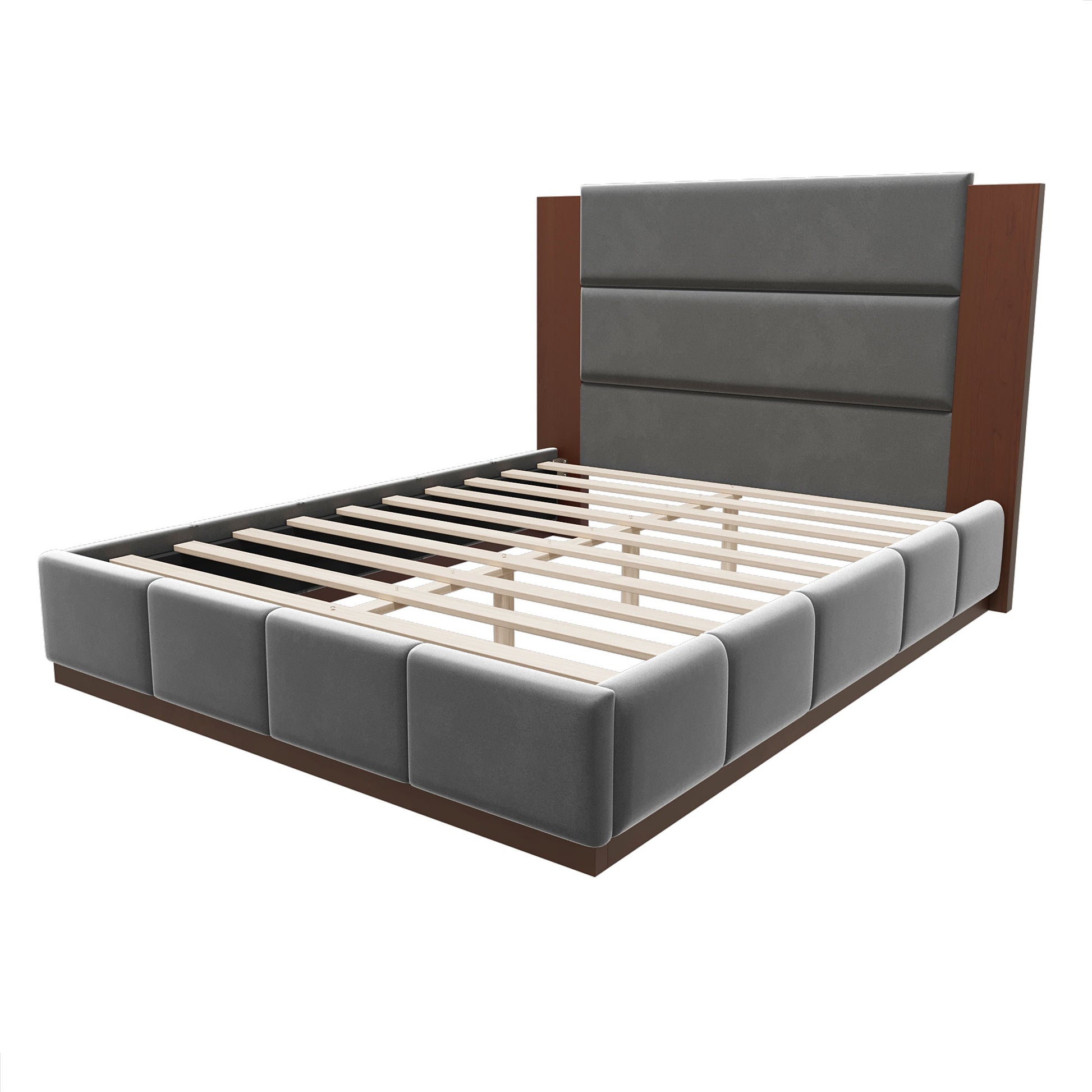 variant-group:rf-n701bs701p388103e|Roomfitters Queen Size Upholstered Platform Bed Frame, Extended Wood Headboard Velvet Bed, No Box Spring Needed, Grey