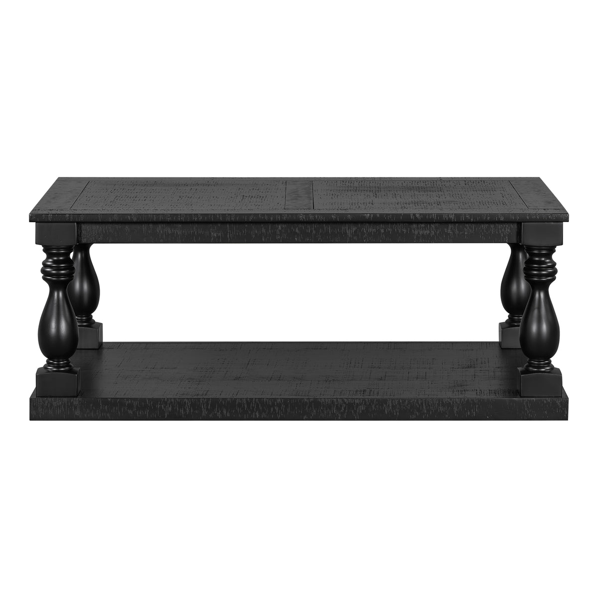 variant-group:rf-n711p407149b|Roomfitters Vintage Black Pine Wood Coffee Table, Sculpted Vase Column Leg Cocktail Table, Living Room Statement Stand