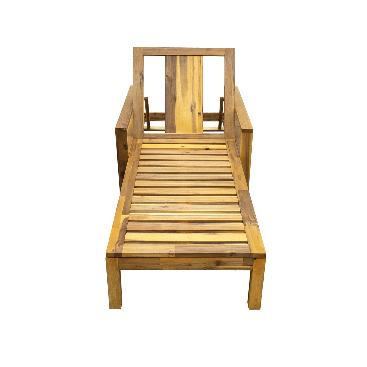 Roomfitters Modern Acacia Wood Outdoor Patio Chaise Lounge Chairs, Set of 2 Wide-Deck Reclining Sunbeds, Beige Roomfitters