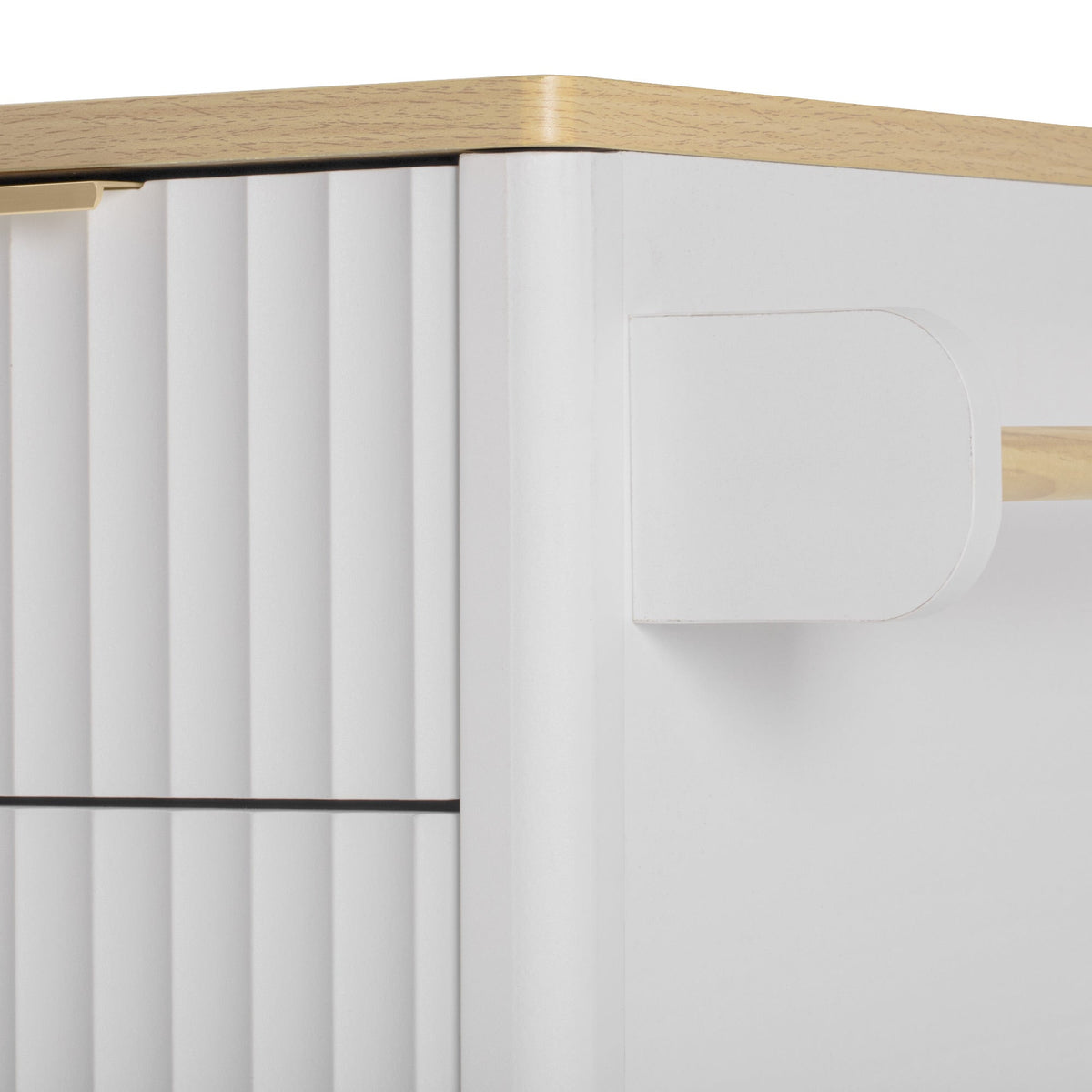 Roomfitters 55.5" Kitchen Island with Power Outlet and Drop Leaf, Rolling Storage Cabinet with Fluted Door Design, White