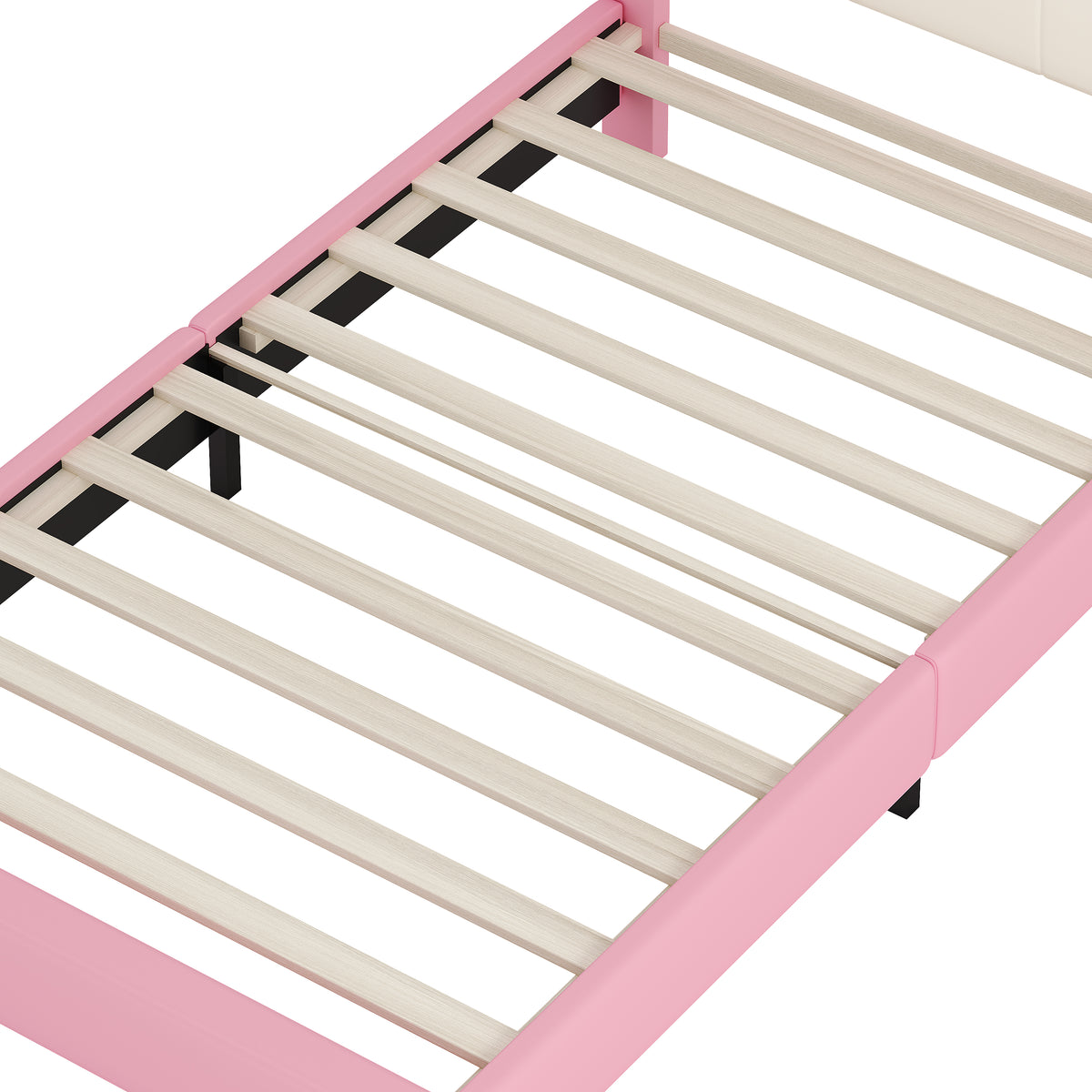 variant-group:rf-n733p180807h|Roomfitters Princess Upholstered Twin Platform Bed with Crown Headboard & Footboard, Cream Pink