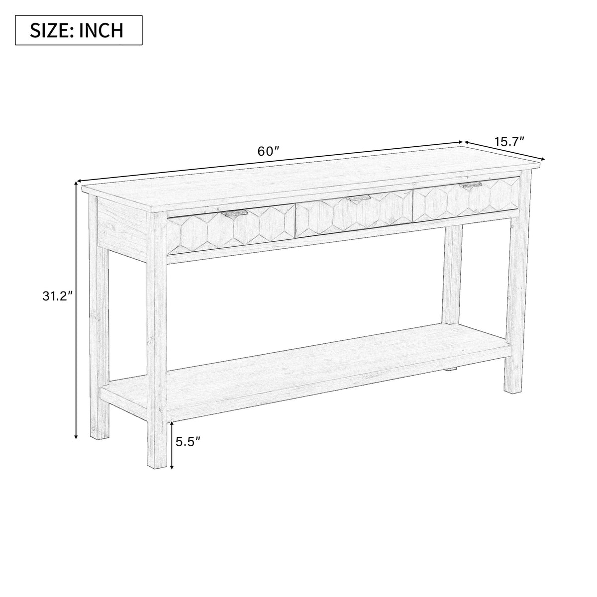 Roomfitters 60'' Entryway Console Table with Storage, Modern Accent Sofa Table with Geometric Front Design, Navy Blue Roomfitters