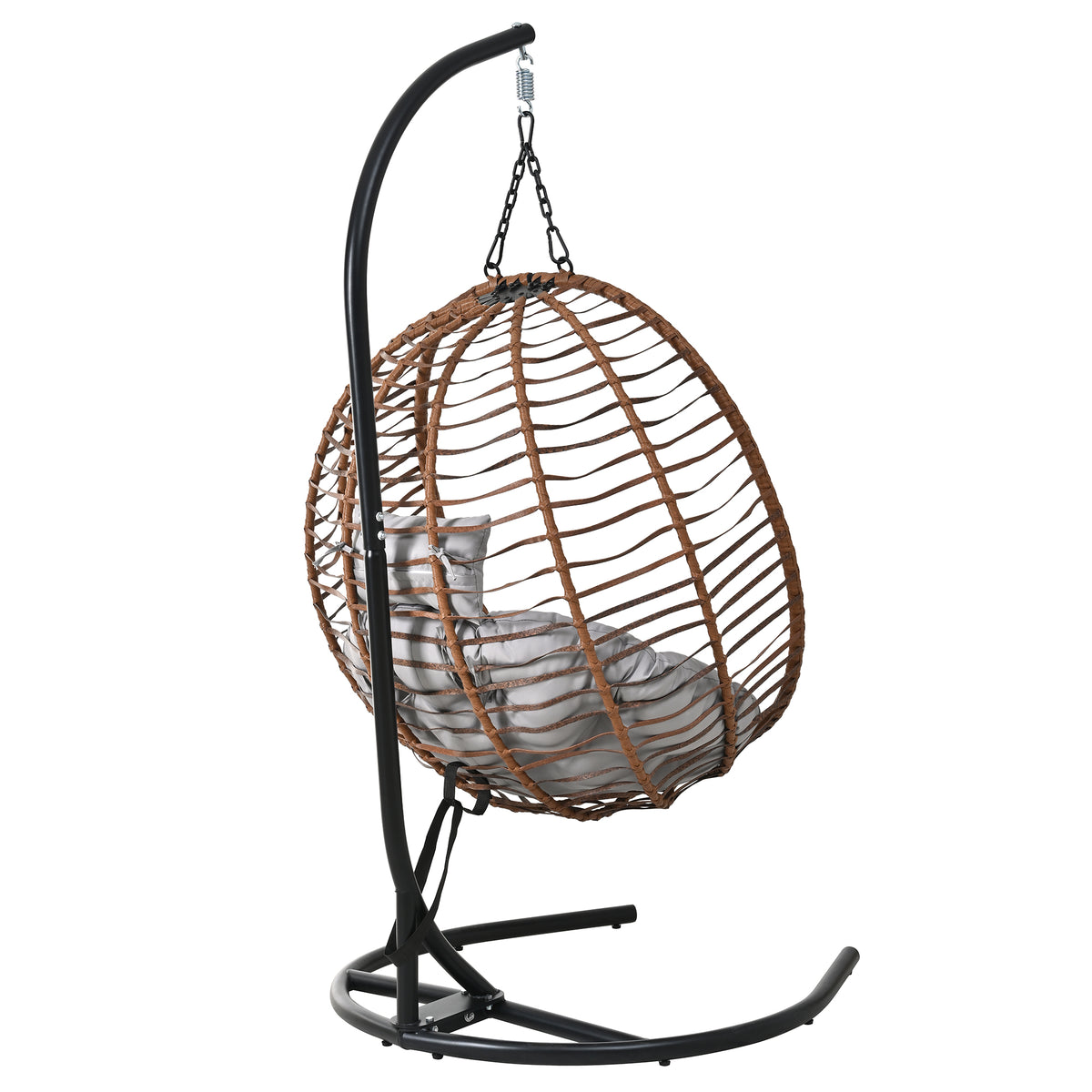 variant-group:rf-n711p389503g|Roomfitters Single Person Folding Egg Chair with Stand, UV Resistant Wicker Rattan Swing for Patio, Garden, Brown+Gray