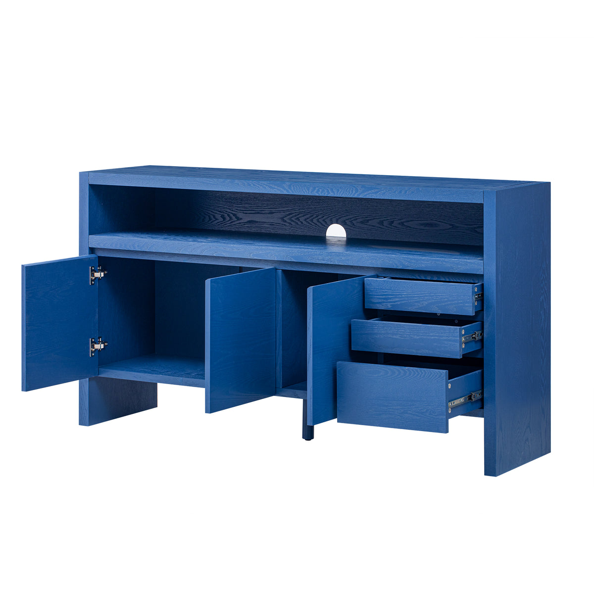 variant-group:rf-n711p289141v|Roomfitters 60" Modern Solid Wood Veneer Sideboard with 3 Doors & 3 Drawers, Open Shelf & Cable Cutout, Large Storage Cabinet for Dining, Hallway, Living Room, Navy Blue