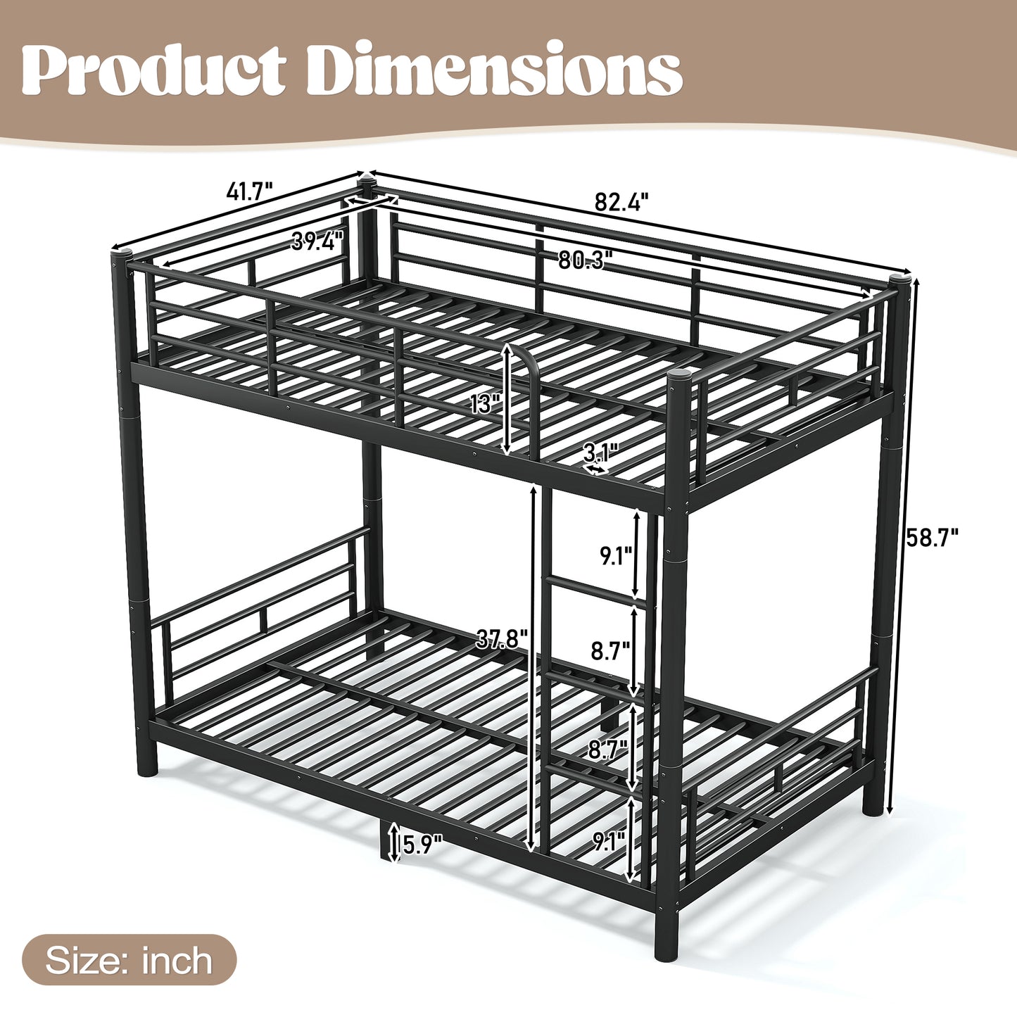 variant-group:rf-w1580p454721|Roomfitters Twin XL over Twin XL Metal Bunk Bed Frame for Teens Adults, Convertible 2 Separate Beds Round Tube, Black