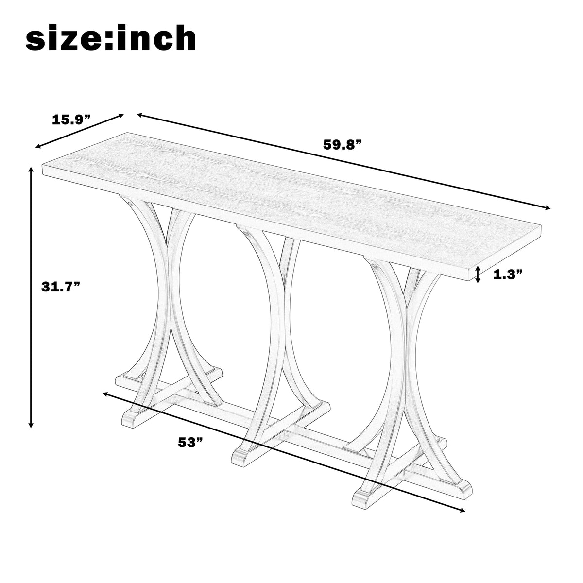variant-group:rf-n711p295300v|Roomfitters 59.8" Console Table with Oak Veneer Top, Modern Arched Leg Entryway Sofa Table for Hallway & Living Room, Navy Blue