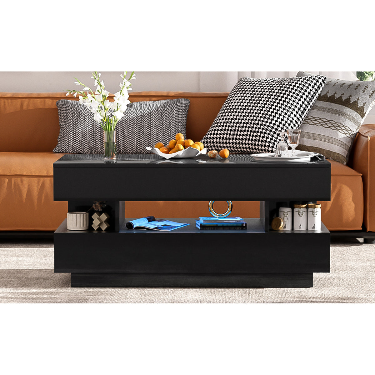 variant-group:rf-n724p290058b|Roomfitters Lift-Top Coffee Table with Hidden Storage and 2 Drawers, Multi-Functional Modern Table, Black