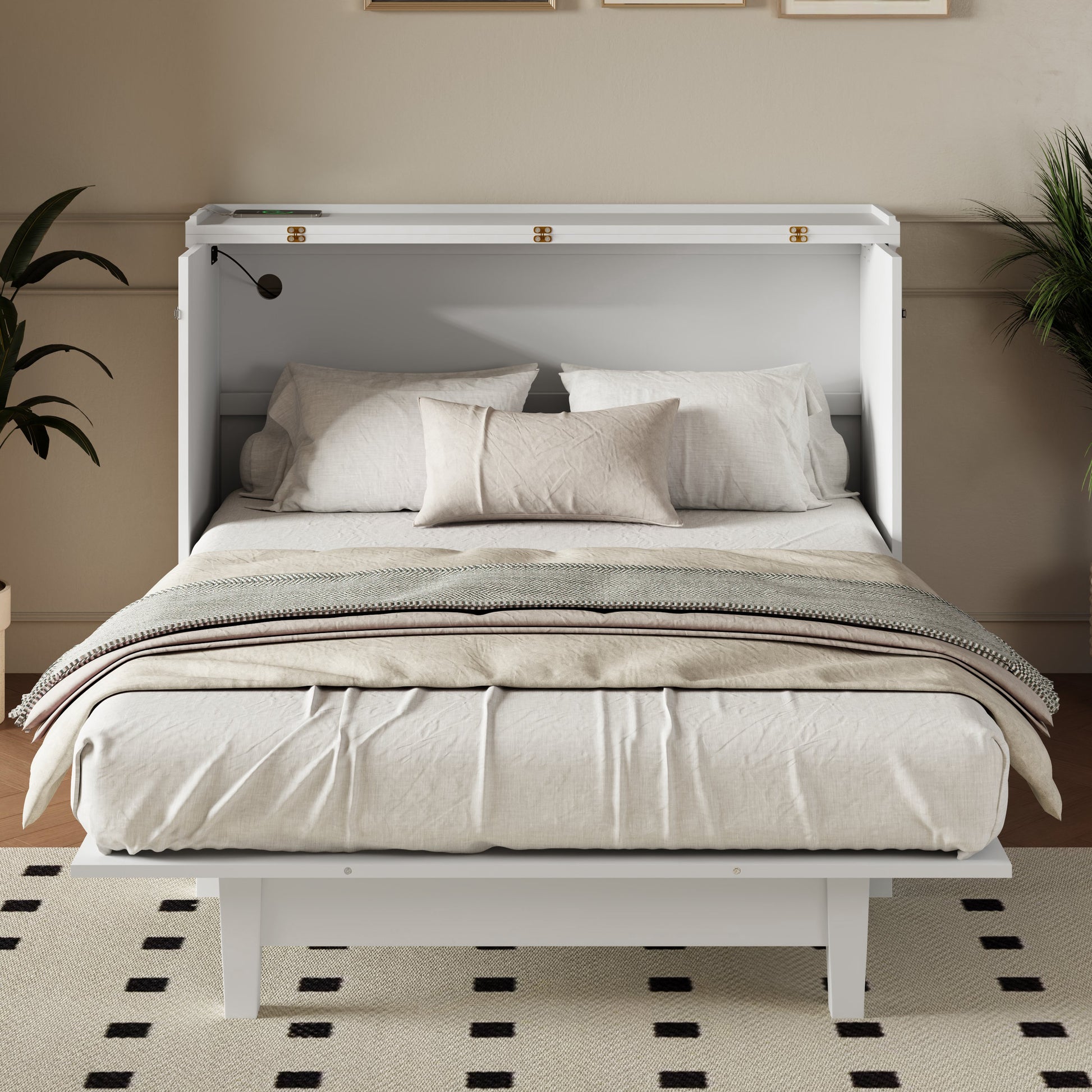 variant-group:rf-n701bs701p170501k|Roomfitters Full Size Murphy Bed Cabinet with Charging Station and Storage Drawer, Freestanding Fold Out Guest Bed, White