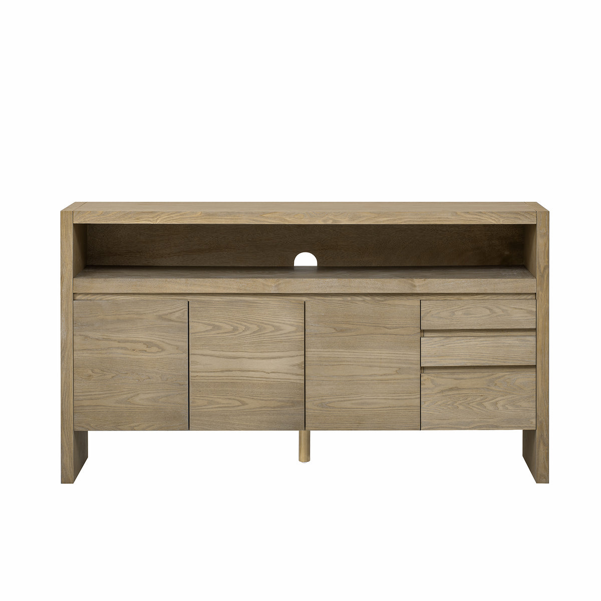 variant-group:rf-n711p289141o|Roomfitters 60" Modern Solid Wood Veneer Sideboard with 3 Doors & 3 Drawers, Open Shelf & Cable Cutout, Large Storage Cabinet for Dining, Hallway, Living Room, Natural