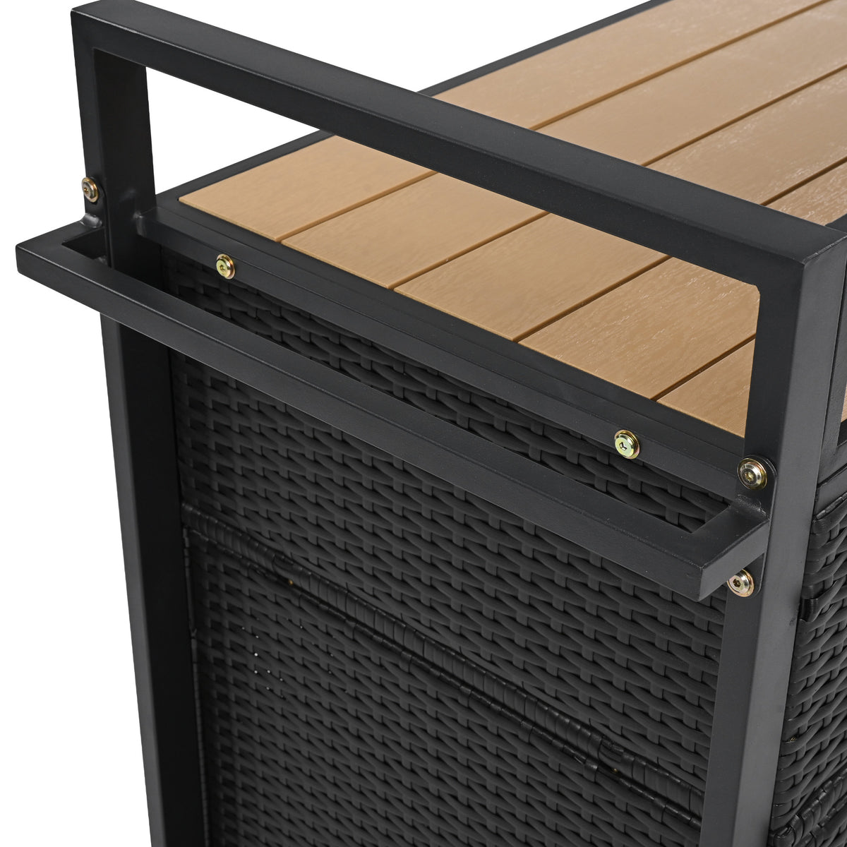 variant-group:rf-n707p233747b|Roomfitters 52.8" Wicker Outdoor Grill Cart with Plastic Wood Table, Rolling Island with Storage Cabinet, Double Handles, Black Brown
