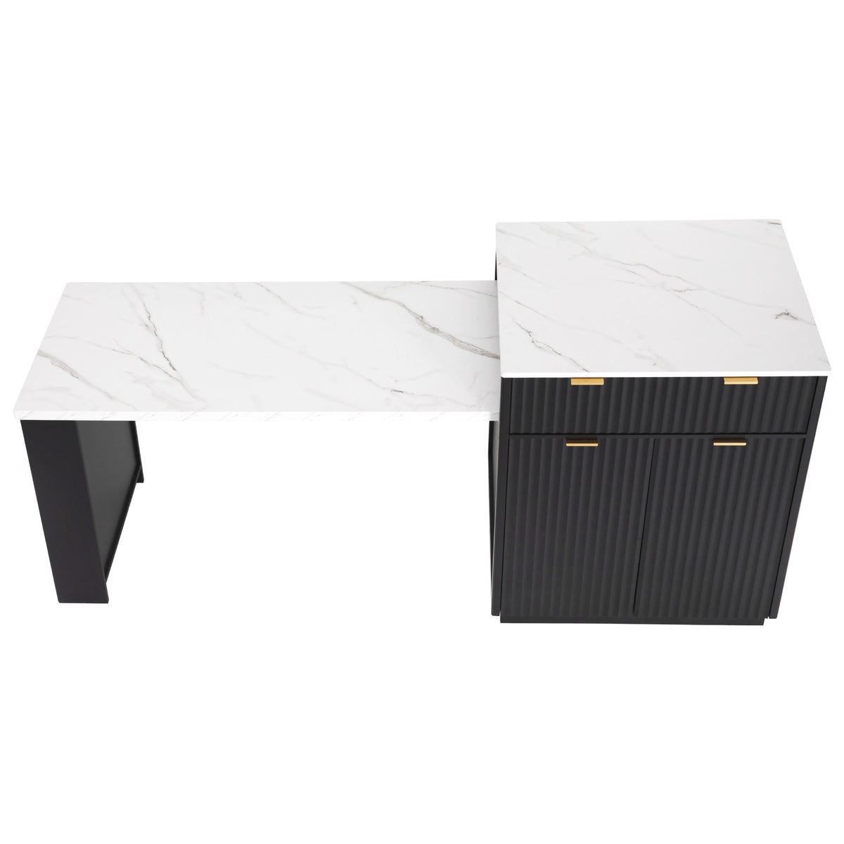 variant-group:rf-n707s000018b|Roomfitters 82.6" Fluted Kitchen Island with 51" Extendable Dining Table for 4-6, Power Outlet, Black
