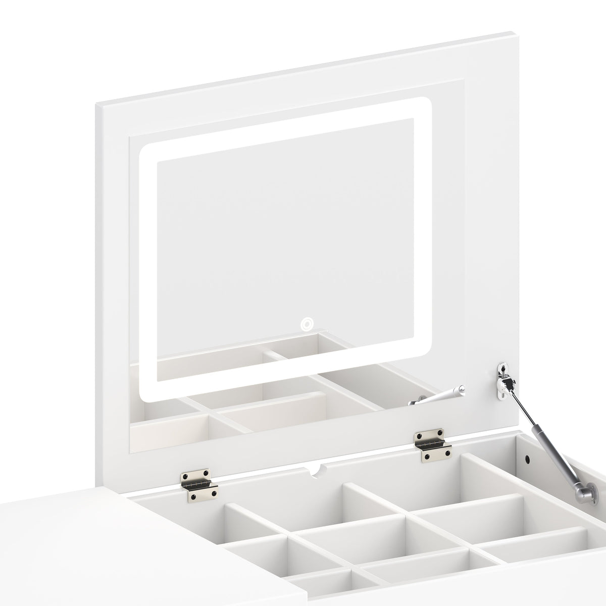 Roomfitters Vanity Desk with Mirror & Lights, Flip-Top Makeup Table with 7 Drawers, 9 Compartments, 3 Shelves, White