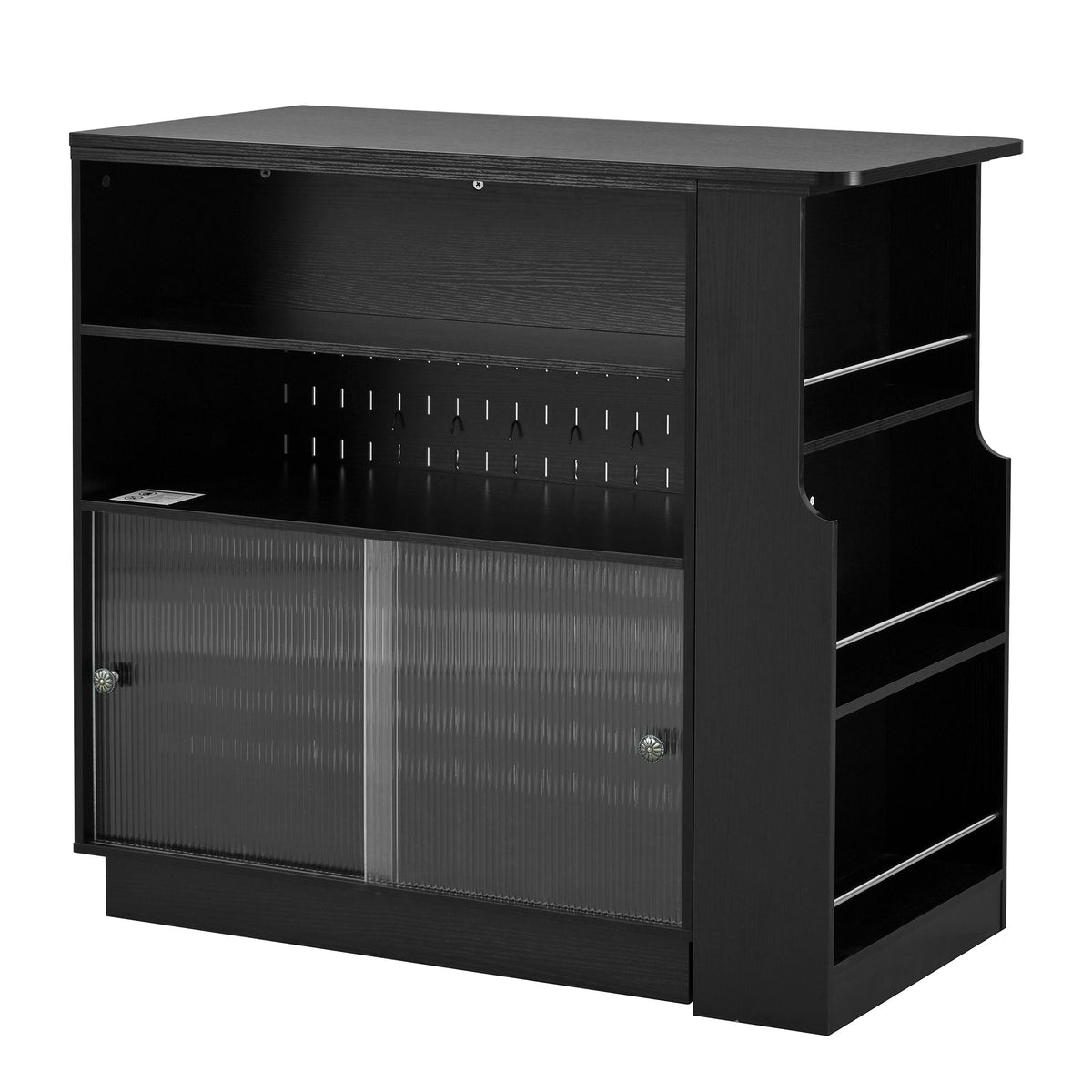 variant-group:rf-n711p437809b|Roomfitters Black MDF Counter Height Kitchen Island Sideboard Cabinet, Extendable Table, Acrylic Sliding Doors