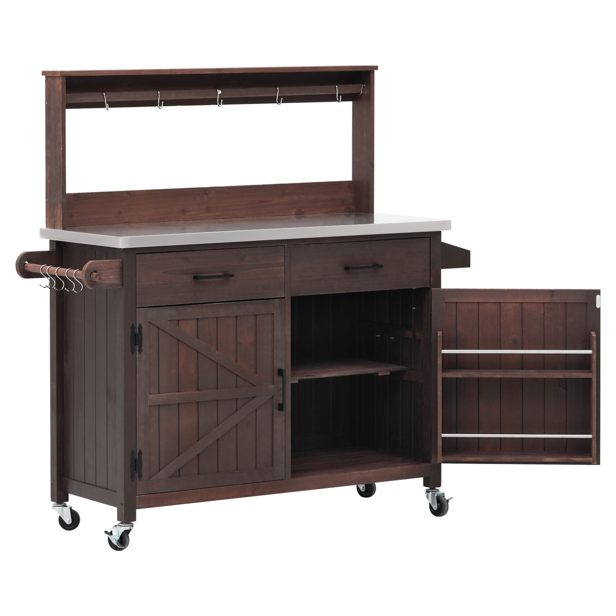 variant-group:rf-n707p409087z|Roomfitters 54.1" Grill Cart, Outdoor Kitchen Prep Station with Stainless Steel Top and Propane Tank Storage, Dark Brown