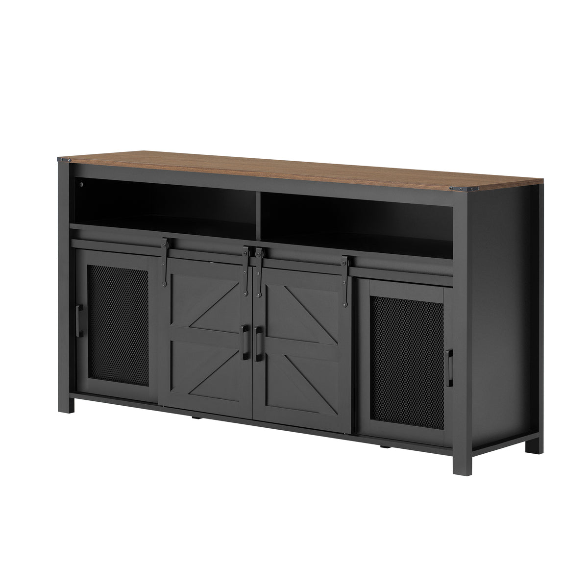 variant-group:rf-n711p347388b|Roomfitters 59.3" Sideboard Buffet Cabinet with Sliding Barn Doors, Modern Farmhouse Storage for Kitchen & Dining, Black