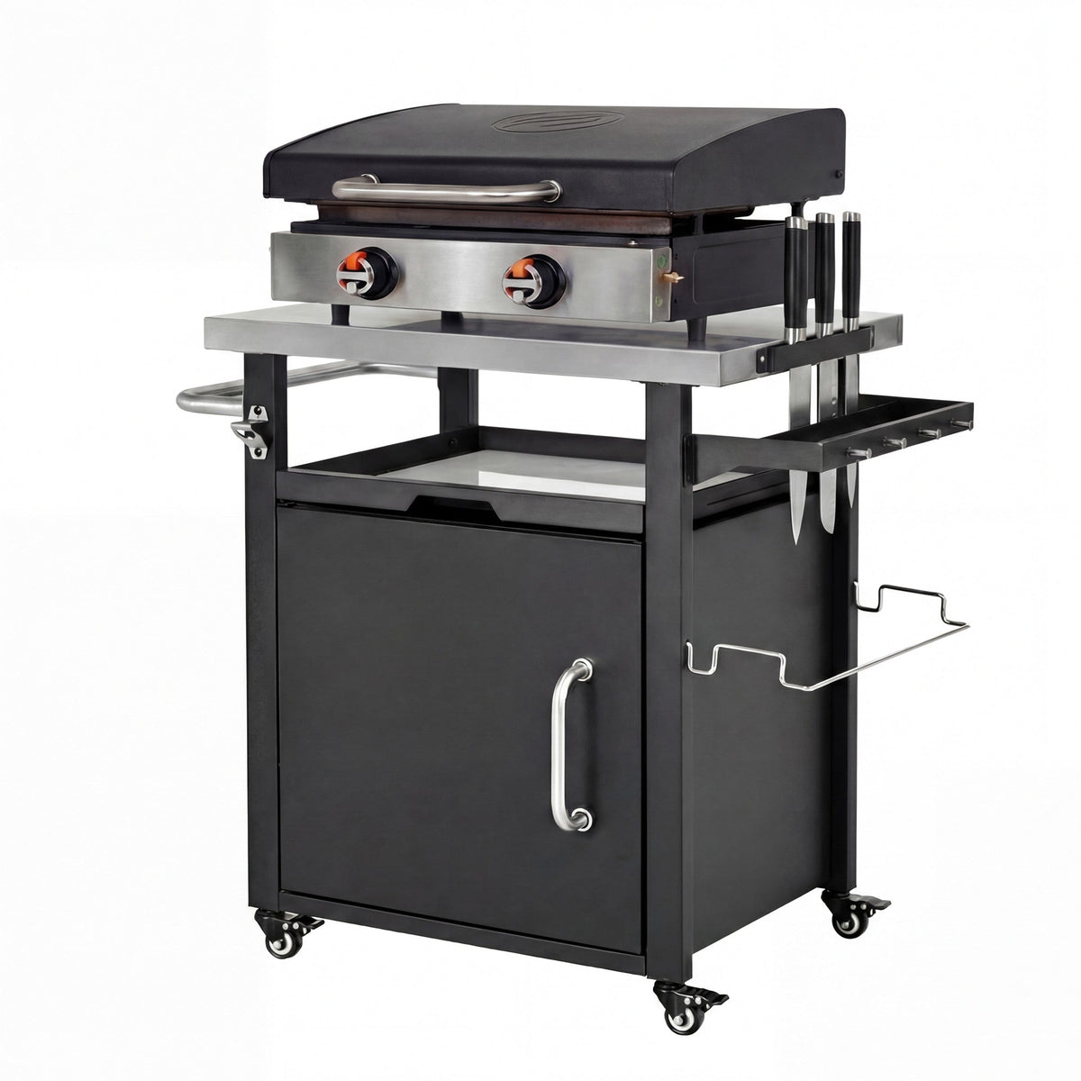 Roomfitters 39.5" Grill Cart with Stainless Steel Top, Outdoor Kitchen Island, BBQ Prep Station with Trash Bag Holder, Black