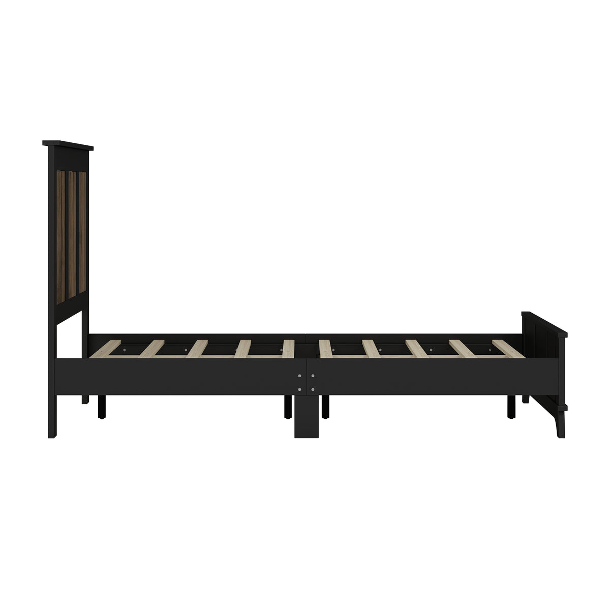 variant-group:rf-n733wf530906aab|Roomfitters Farmhouse Wooden Platform Queen Size Bed, Modern Platform Bed with Wooden Strip Stickers Decoration, Plywood Slats Support, Black