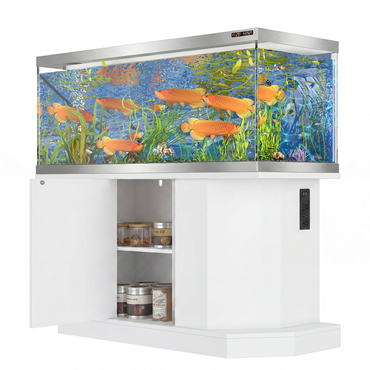 Roomfitters Modern 55-75 Gallon Heavy Duty Aquarium Stand with Moisture Resistant Cabinet Storage White Roomfitters
