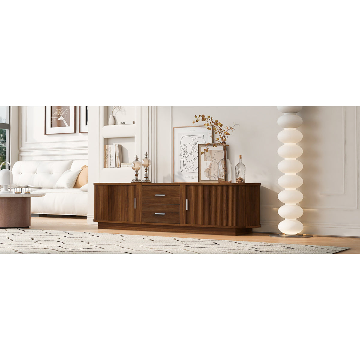 variant-group:rf-n724p420639d|Roomfitters Modern Entertainment Center Console Table with 2 Central Drawers, Antique Brown