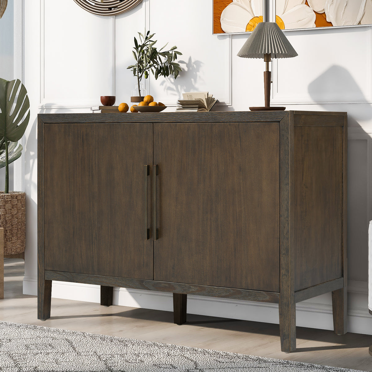variant-group:rf-n711p410389b|Roomfitters 47.25-Inch Farmhouse Sideboard, 2-Door Buffet Cabinet, Dark Brown Wooden Storage Console, Metal Handles