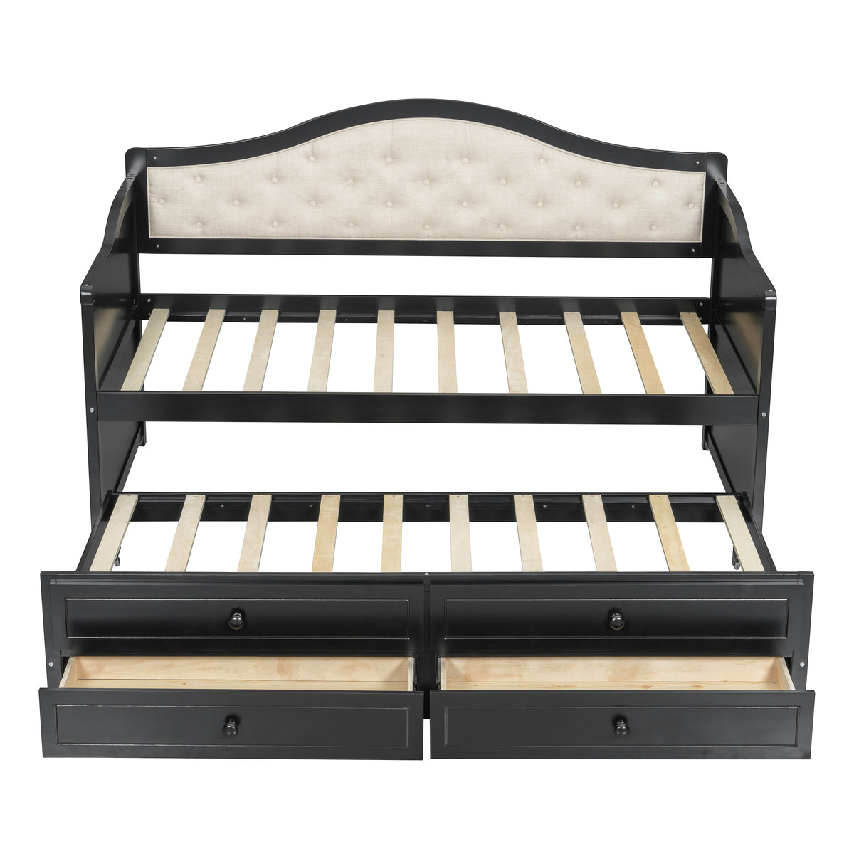 variant-group:rf-n733s346767p|Roomfitters Twin Daybed with Trundle, Wooden Sofa Bed with 2 Storage Drawers & Tufted Backrest, Black
