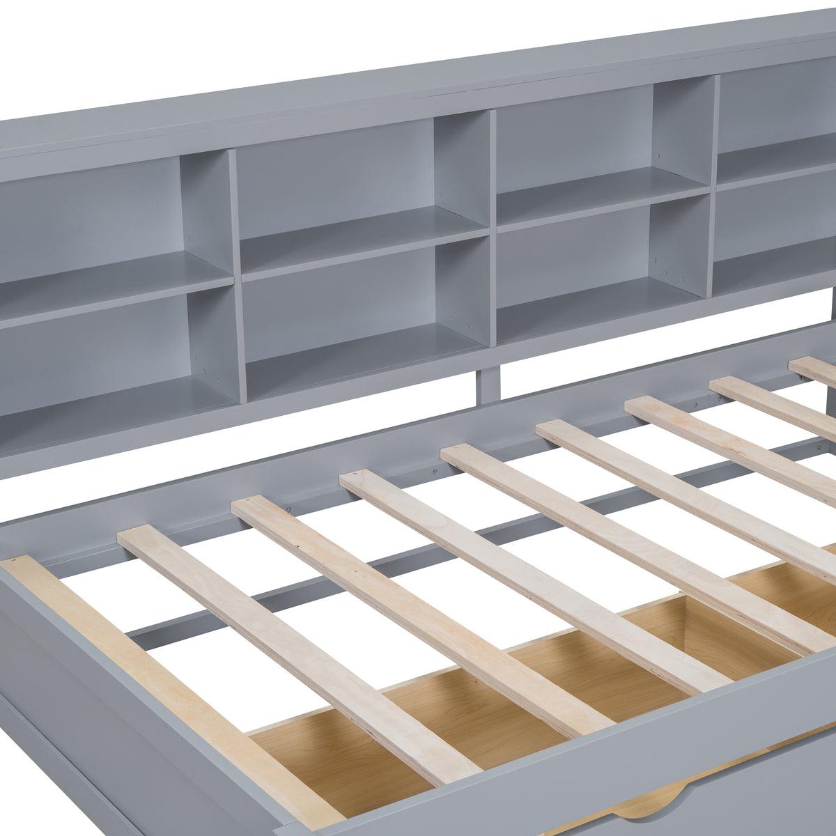variant-group:rf-n733s347768e|Roomfitters Wooden Twin Daybed with Underbed Storage, Built-In Shelf & USB Charging Ports, Gray