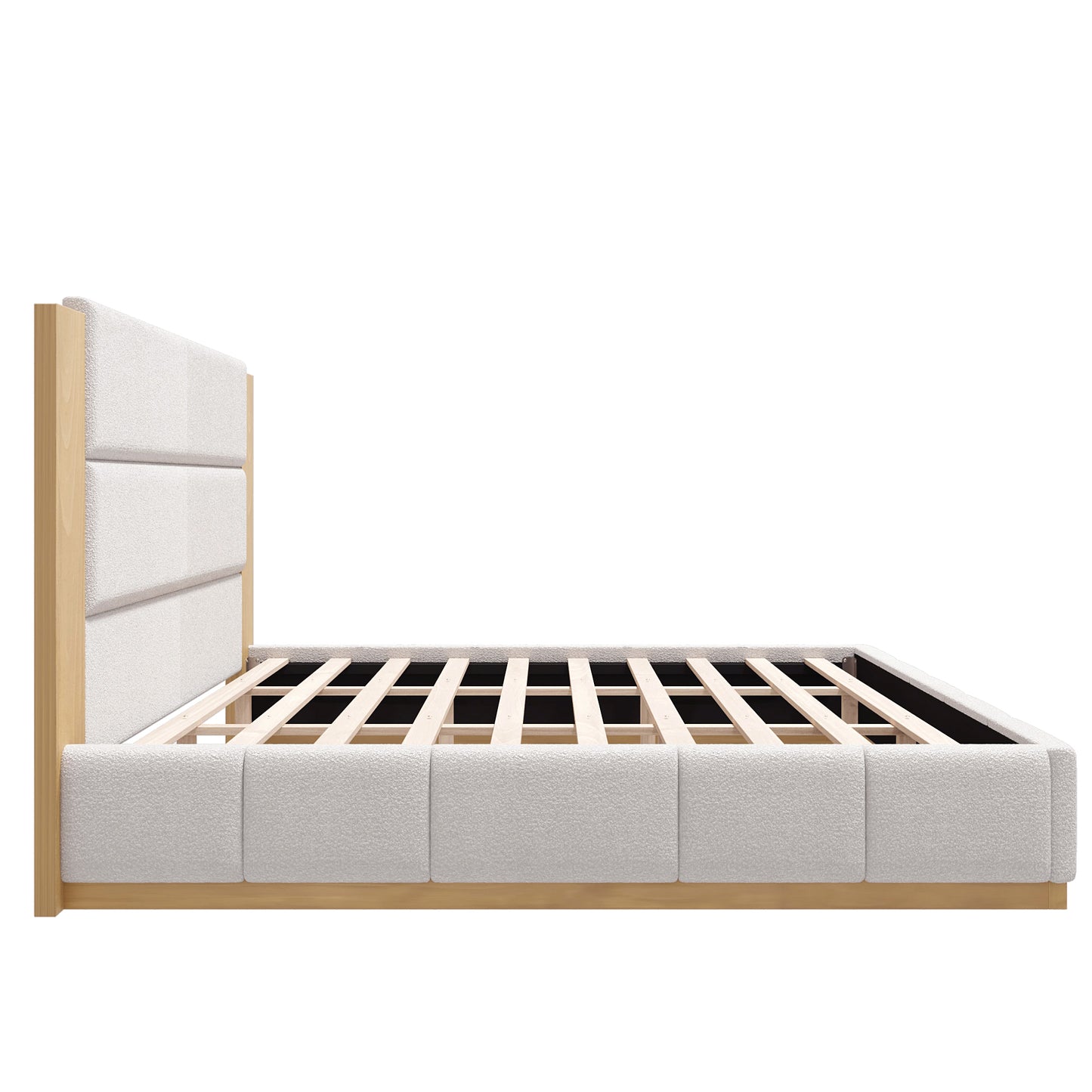 variant-group:rf-n701bs701p388105k|Roomfitters King Size Upholstered Platform Bed Frame, Extended Wood Headboard Velvet Bed, No Box Spring Needed, White