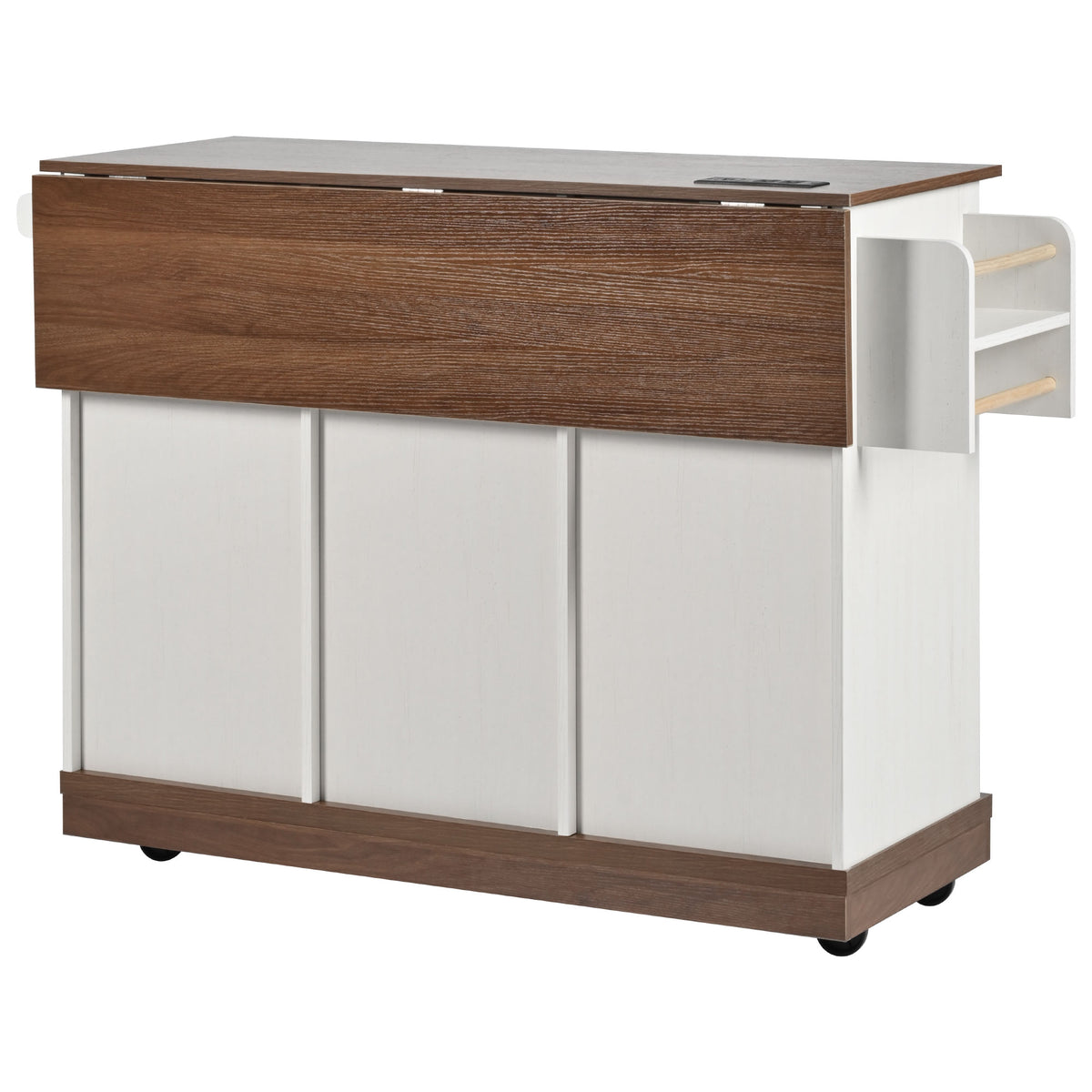 variant-group:rf-n707p288229w|Roomfitters 55.5" Rolling Kitchen Island with Drop Leaf, Mobile Kitchen Storage Cart with Sliding Barn Door, Power Outlets, White
