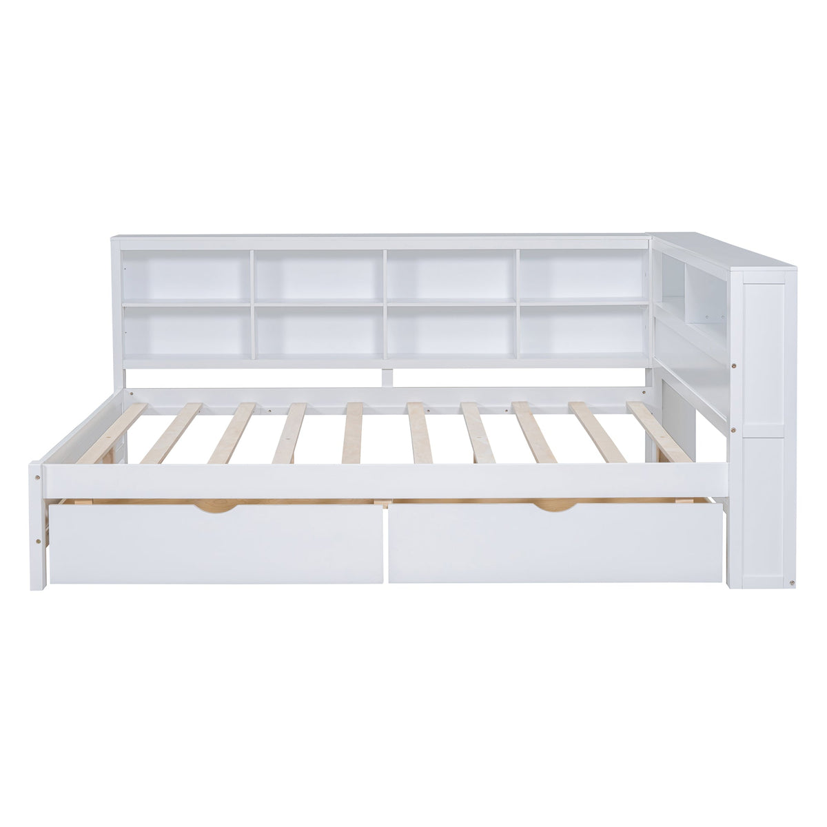 Roomfitters Wooden Full Daybed with Underbed Storage, Built-In Shelf & USB Charging Ports, White