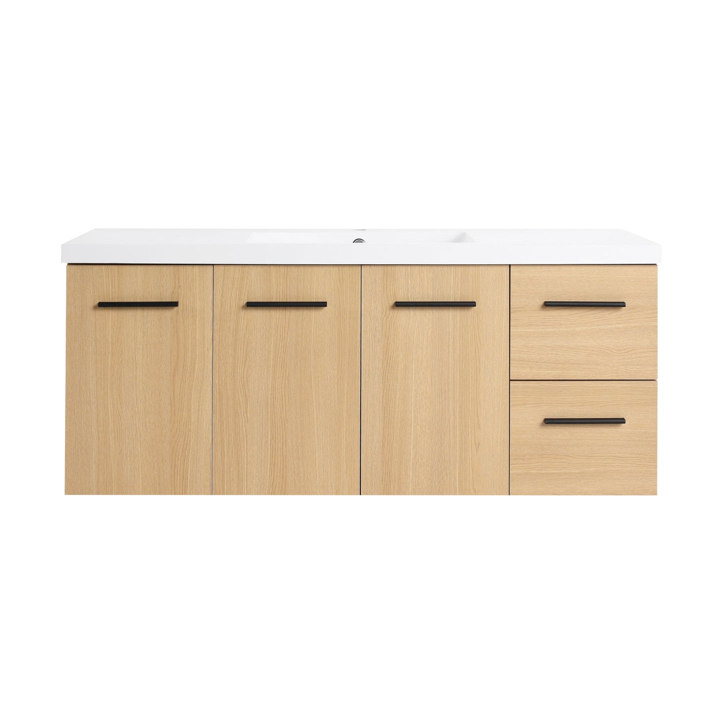 48" Light Oak Floating Bathroom Vanity with Sink, Modular 3-Piece Cabinet (2-Door + 1-Door + 2-Drawer), Gel-Coat Integrated Sink Top, Wall-Mounted, 4 Packages Roomfitters