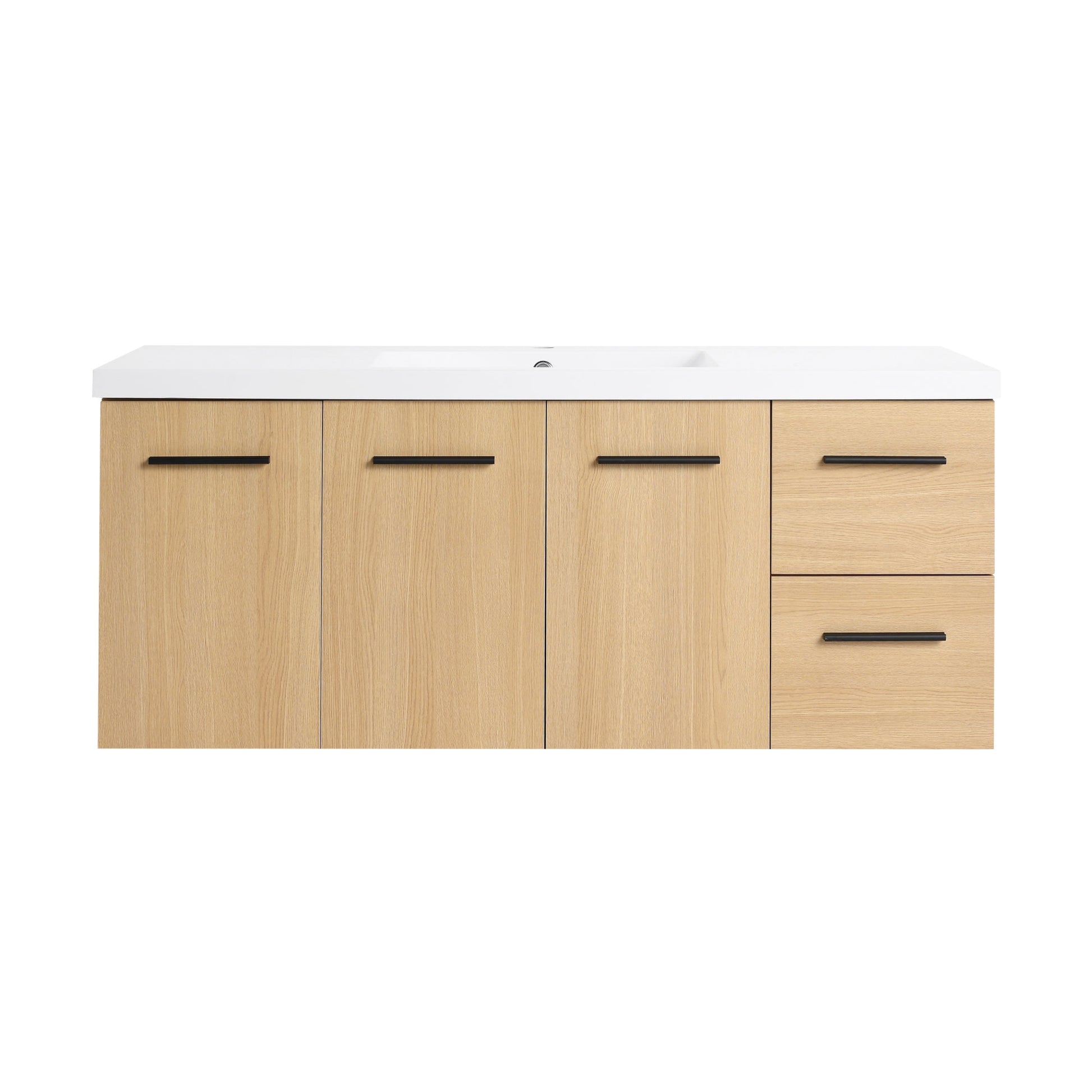 48" Light Oak Floating Bathroom Vanity with Sink, Modular 3-Piece Cabinet (2-Door + 1-Door + 2-Drawer), Gel-Coat Integrated Sink Top, Wall-Mounted, 4 Packages Roomfitters
