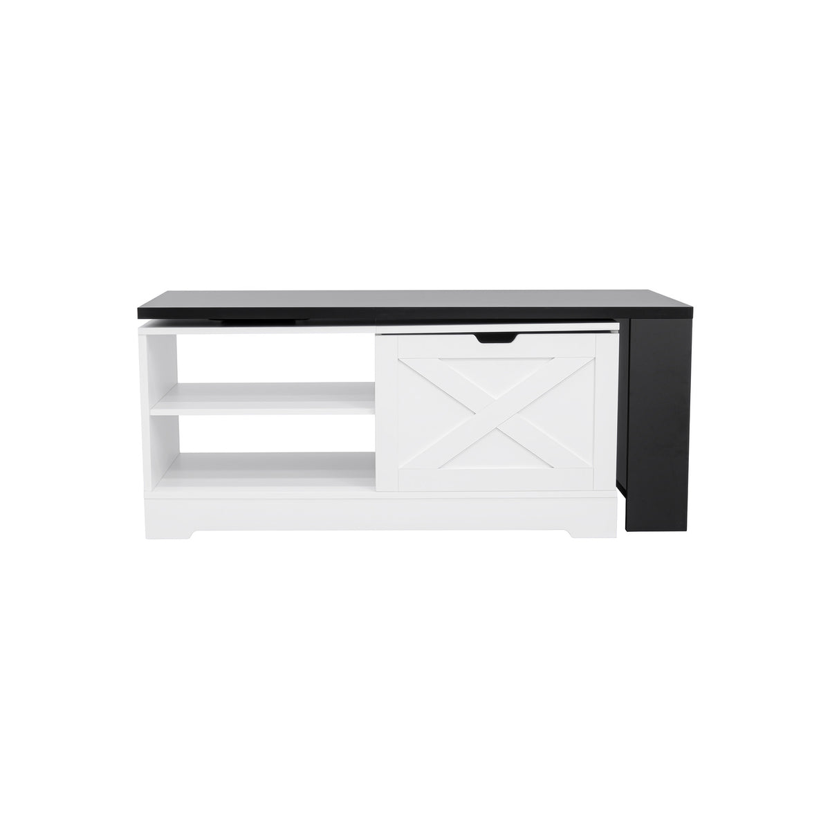 variant-group:rf-n724p351732k|Roomfitters Farmhouse Lift Top Coffee Table with Barn Doors and Outlets, White & Black