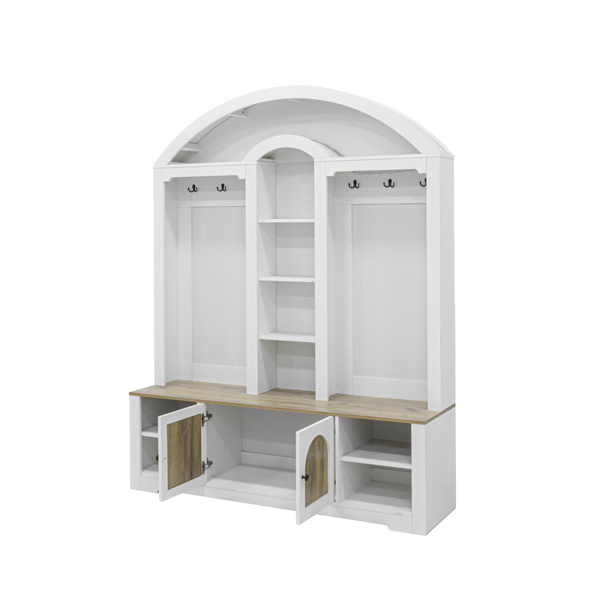 variant-group:rf-n724sj000158aak|Roomfitters Multi-Functional Curved Entrance Wardrobe, Hall Tree, White & Walnut