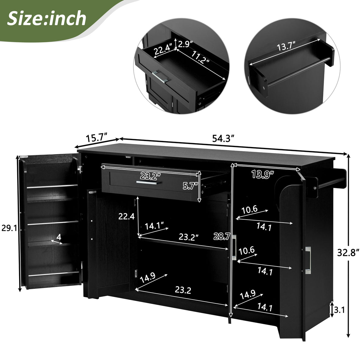 variant-group:rf-n711p437643b|Roomfitters Modern Contemporary Black Melamine MDF Sideboard Buffet Cabinet Dining Room Storage Kitchen Credenza