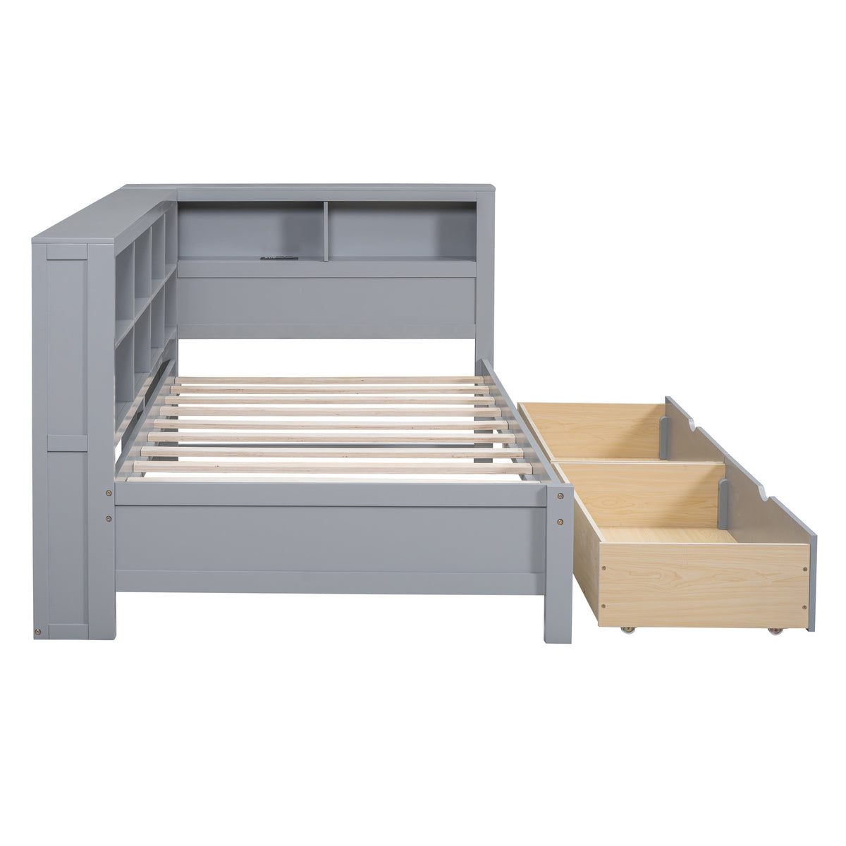 variant-group:rf-n733s347768e|Roomfitters Wooden Twin Daybed with Underbed Storage, Built-In Shelf & USB Charging Ports, Gray