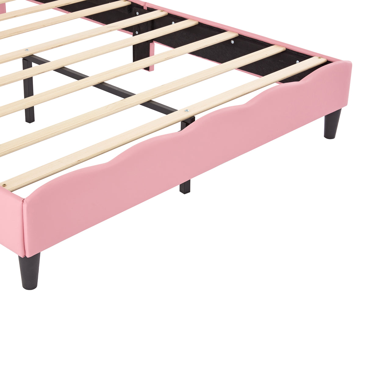 variant-group:rf-n733p198762h|Roomfitters Full Size Upholstered Princess Bed with Crown Design, Elegant PU Leather Platform Bed with Tufted Headboard for a Stylish Bedroom, Pink + Cream