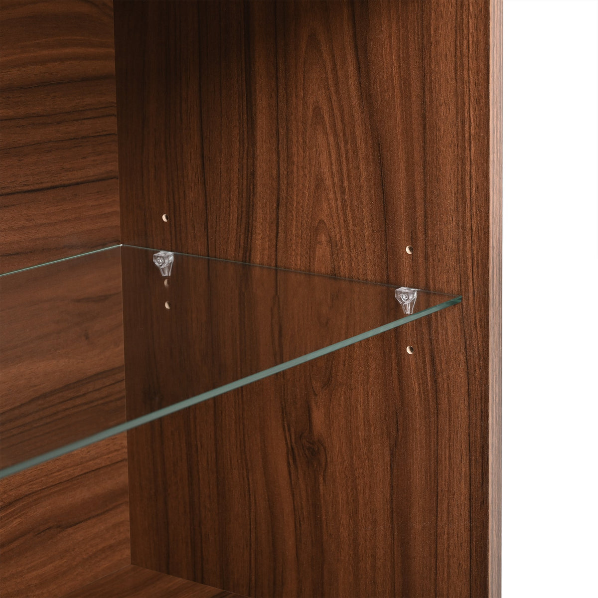 Roomfitters Closet Island with 6 Drawers, Glass Display Top and Open Shelves, Wardrobe Storage and Jewelry Vanity, Walnut
