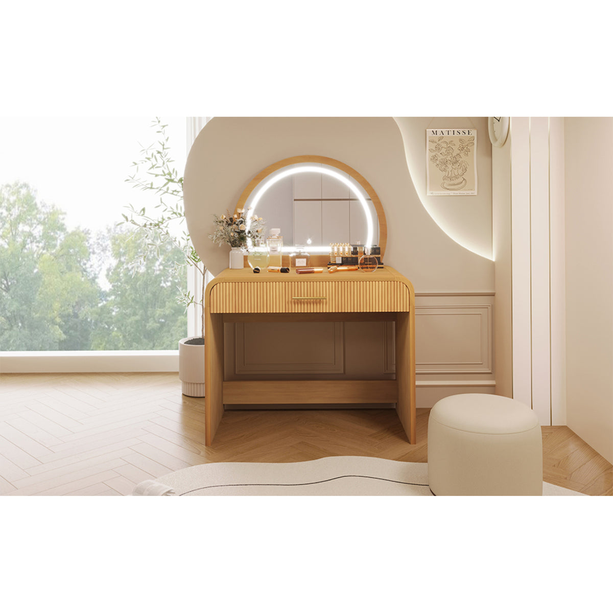 variant-group:rf-n704p196658n|Roomfitters 39-Inch Makeup Vanity Table with Touch Screen Lighted Mirror, Dressing Table with Drawer for Bedroom, Natural