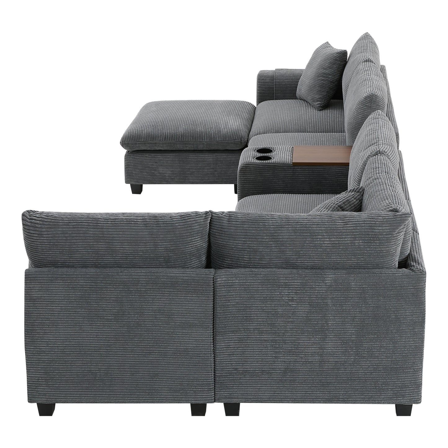variant-group:rf-n723s1166e|Roomfitters 139 Inch U-Shaped Modular Sectional Sofa with Storage Console, Cup Holders and USB Ports for Living Room, Gray