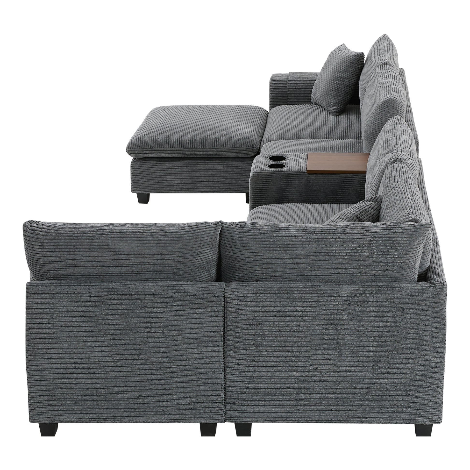 variant-group:rf-n723s1166e|Roomfitters 139 Inch U-Shaped Modular Sectional Sofa with Storage Console, Cup Holders and USB Ports for Living Room, Gray